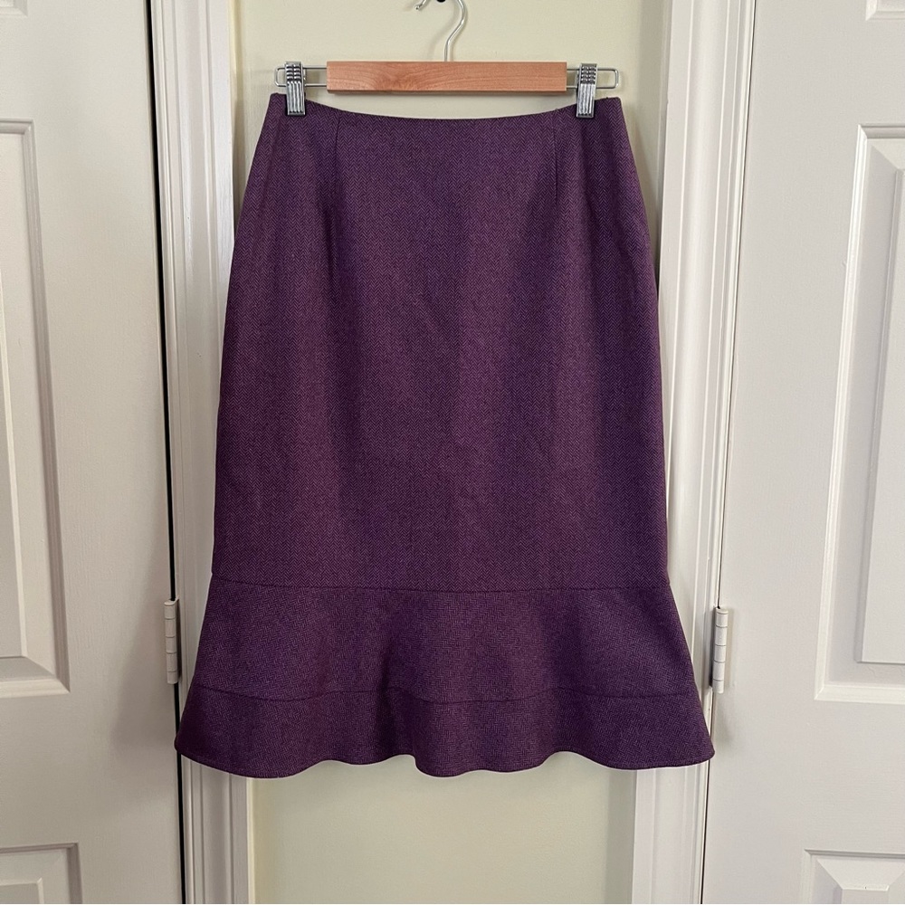 Purple herringbone trumpet pencil skirt in cashmere/wool blend - size 38